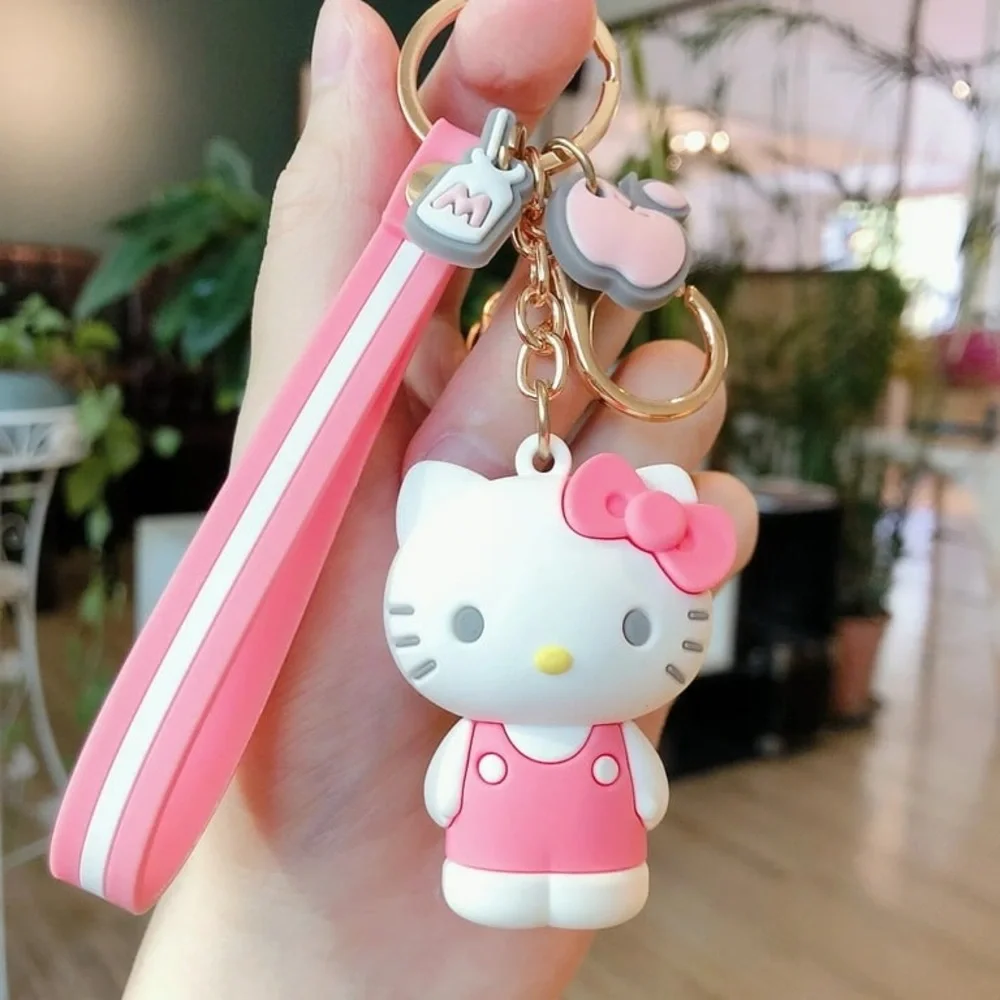 Hello Kitty Keychain, Pink and White with apple & bottle charms - Picture 1 of 1